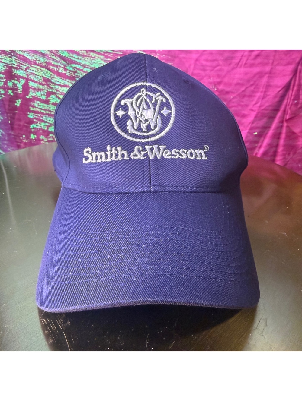 Smith & Wesson Hat Navy Silver Embroidered Logo Adjustable Baseball Cap Outdoor
